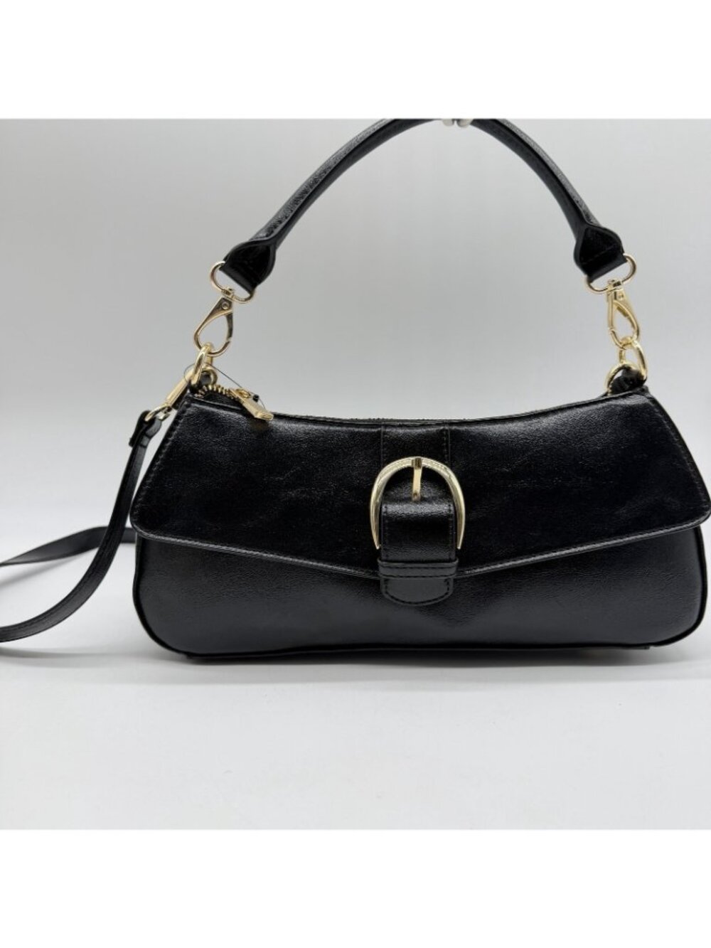 On 34th Jynna glazed baguette shiny women's top handle shoulder bag - Black - Picture 8 of 13